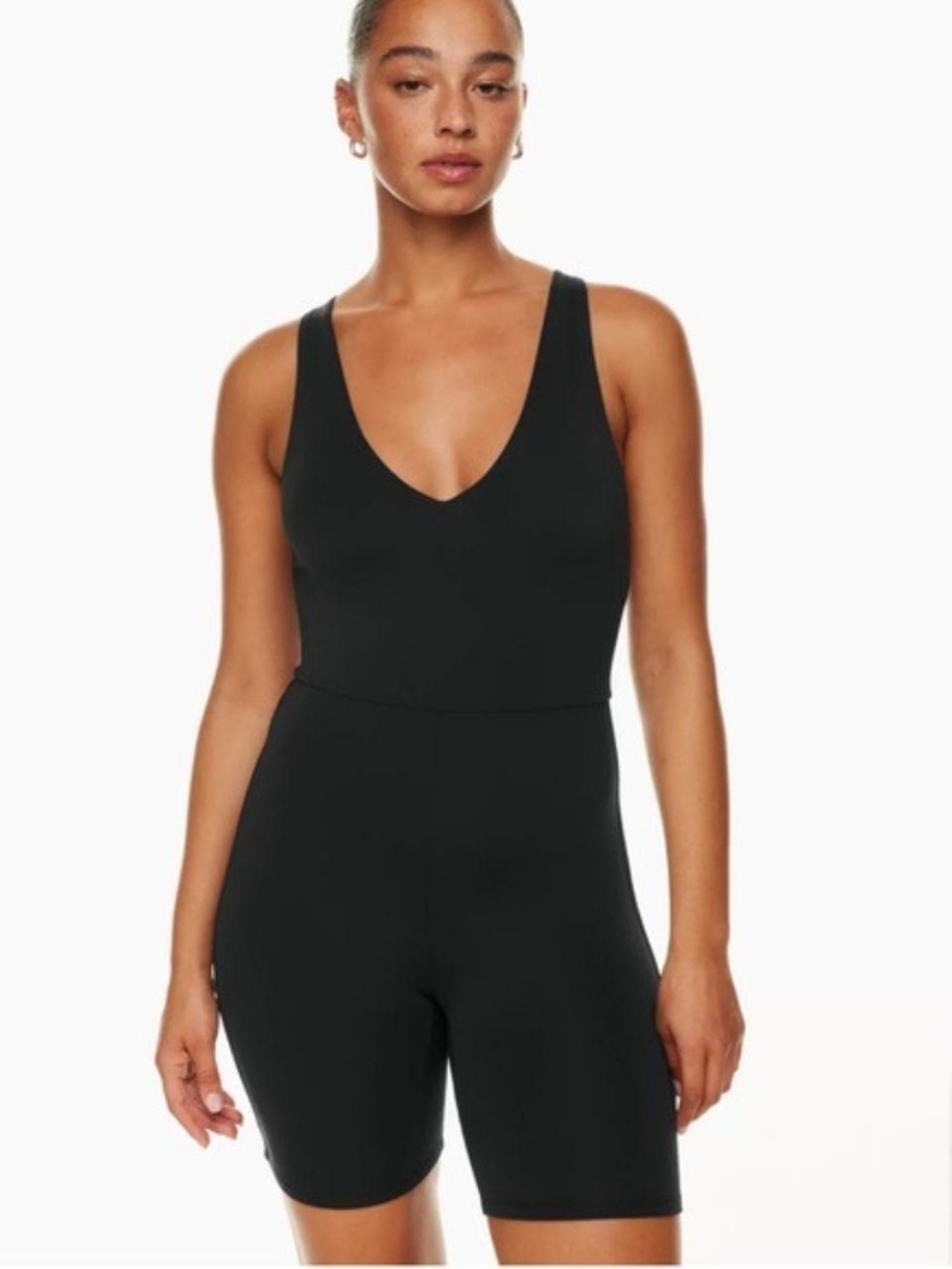 Aritzia Babaton Contour V Neck Unitard Romper Black Sleeveless Size Medium
